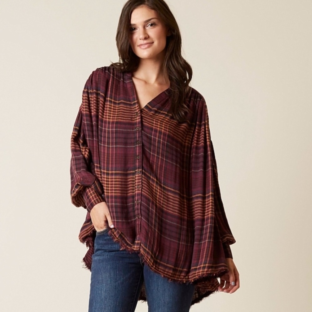 Free People Come on Over Oversized Plaid Shirt